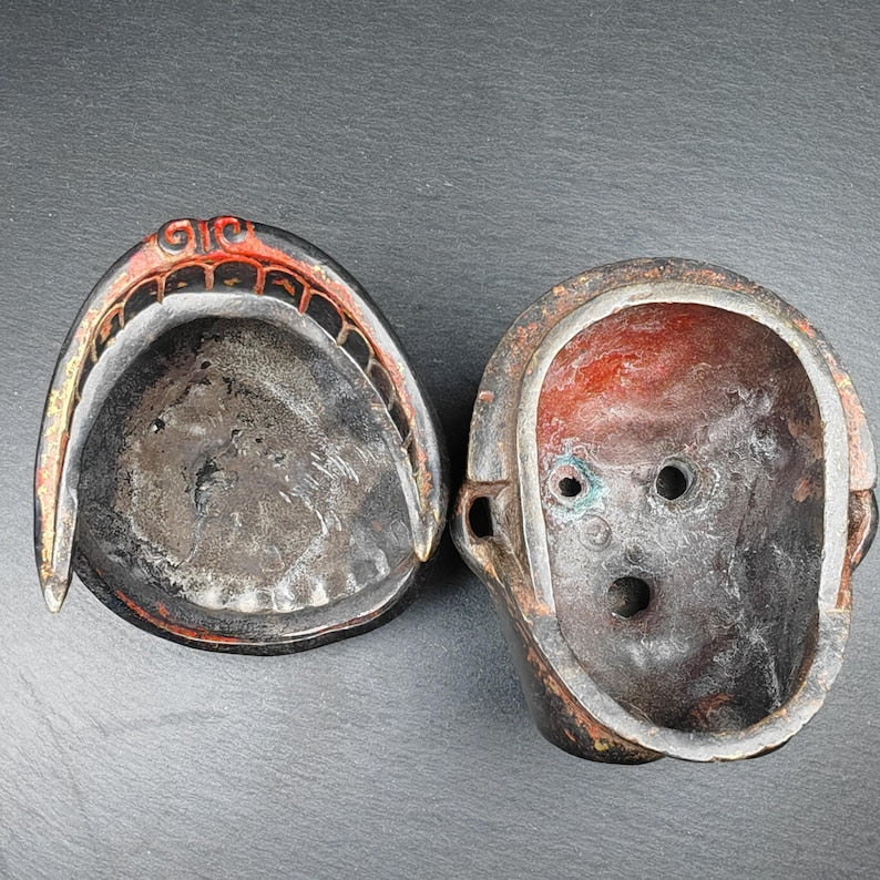 Copper Kapala Skull Cup Set - Tibetan Buddhist Offering Bowl - Ritual Implement - 16cm height