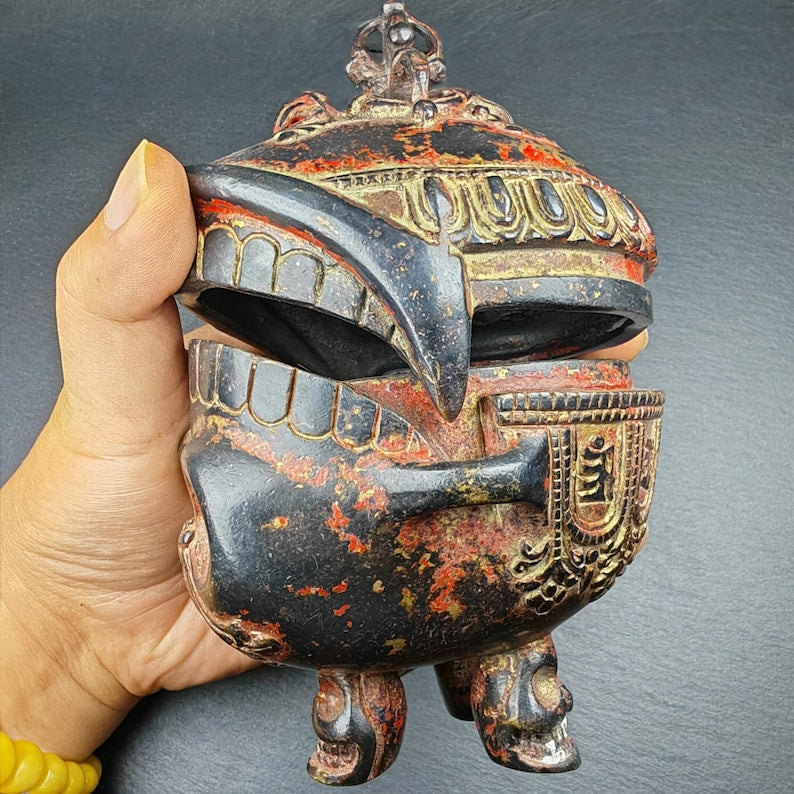 Copper Kapala Skull Cup Set - Tibetan Buddhist Offering Bowl - Ritual Implement - 16cm height