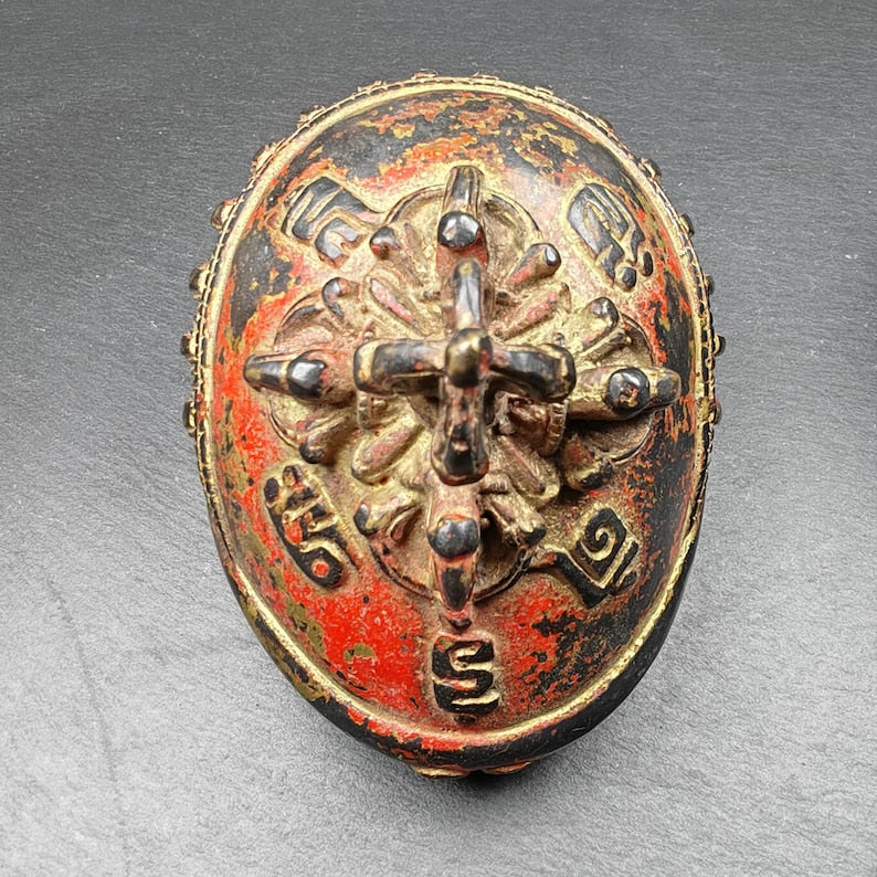 Copper Kapala Skull Cup Set - Tibetan Buddhist Offering Bowl - Ritual Implement - 16cm height