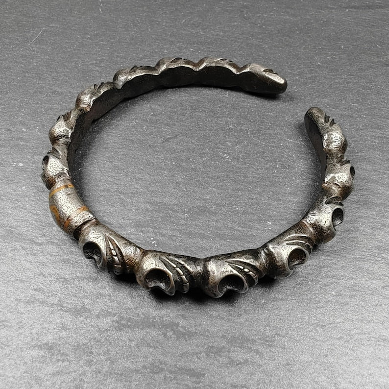 Tibetan Citipati Skull Bangle,Cold Iron Cuff Bracelet