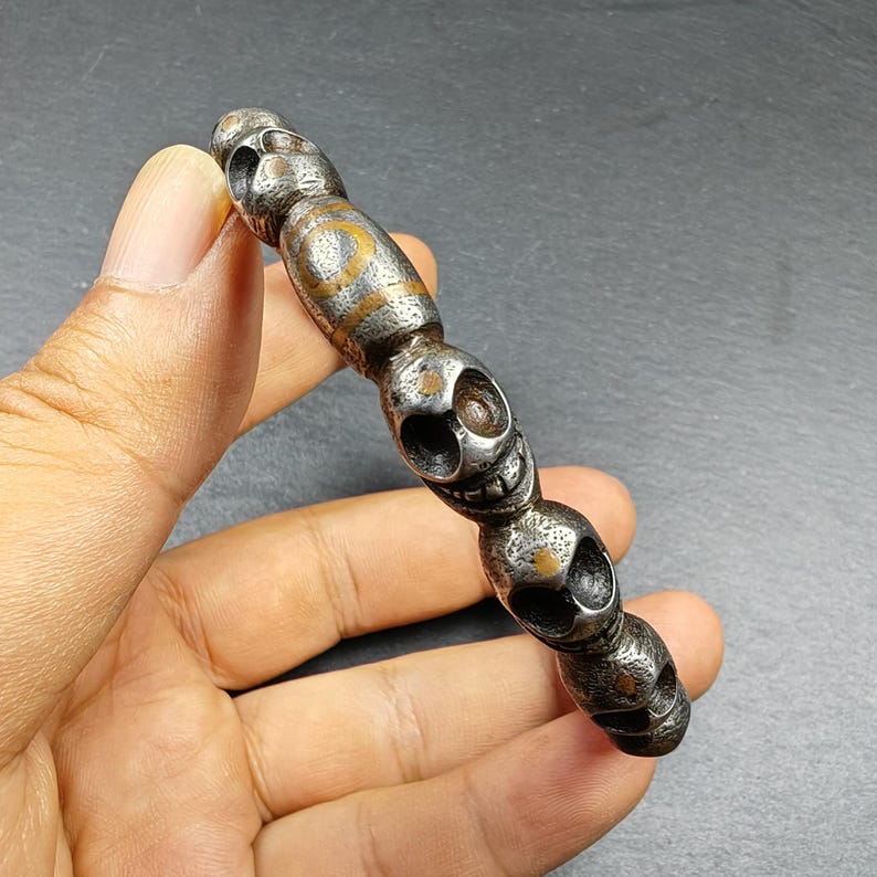 Tibetan Citipati Skull Bangle,Cold Iron Cuff Bracelet