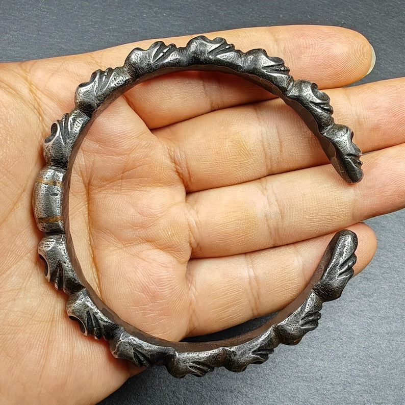 Tibetan Citipati Skull Bangle,Cold Iron Cuff Bracelet