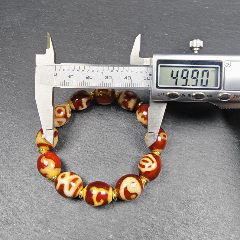 Authentic Tibetan Fire Agate Dzi Beads Wrist Mala - 14× 12mm