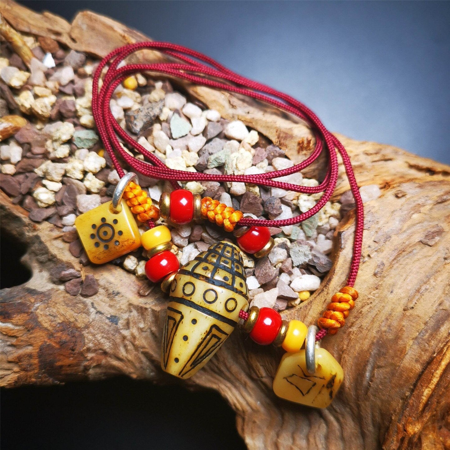 Yak Bone Carved Necklace,Stupa - Gandhanra-ART