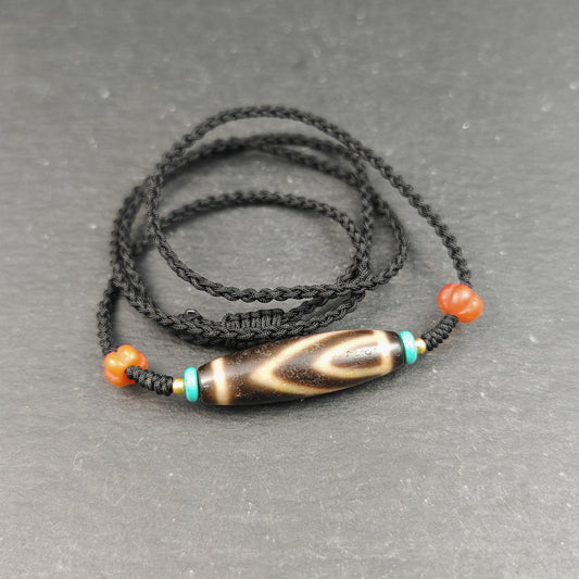 Authentic 1-Eye Mountain Dzi Bead Necklace Tibetan Protection Amulet, Career & Stability Gift