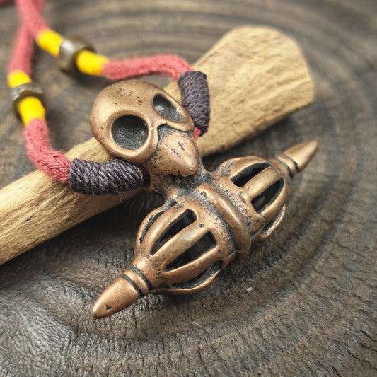 Old Citipati Skull Vajra Amulet - Decades Old - 36×50mm