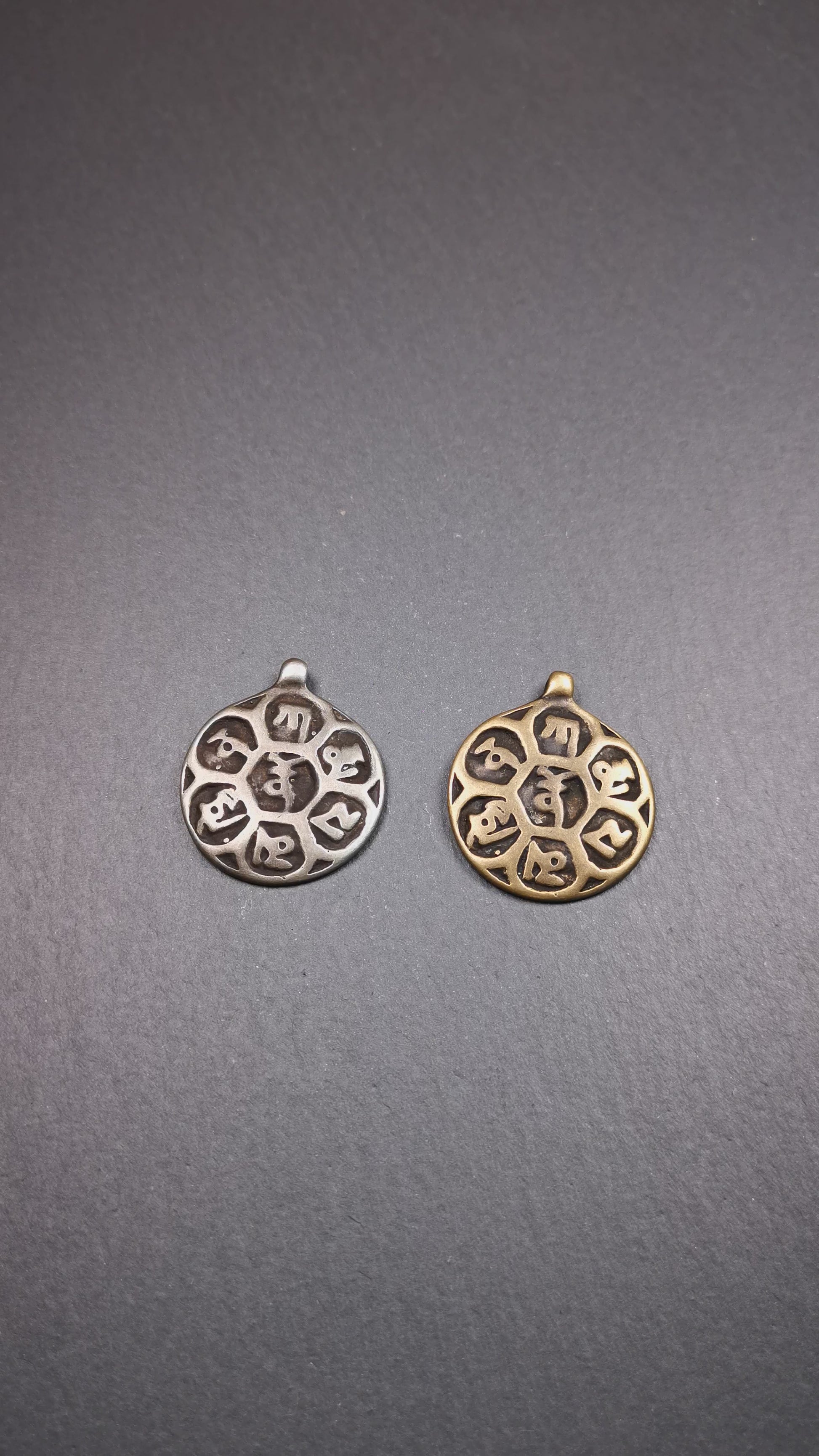 This badge was made by Tibetan craftsmen and come from Hepo Town, Baiyu County, the birthplace of the famous Tibetan handicrafts. It is made of brass, 1.26 inches,carved with mantra of chenrezig OM MANI PADME HUM.