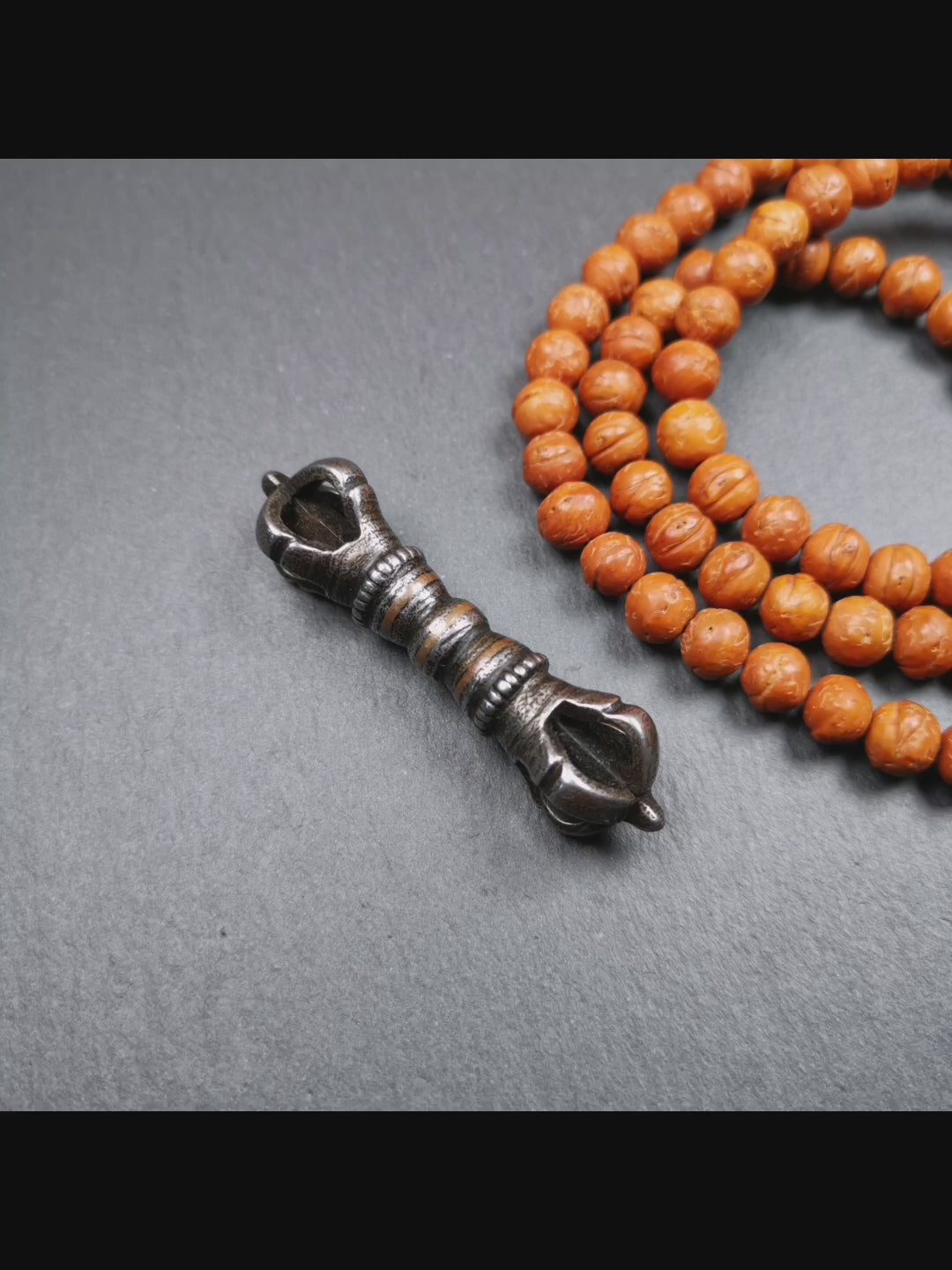 This unique vajra pendant was handmade by Tibetan craftsmen from Tibet in 1990s,from Hepo Town, Baiyu County, the birthplace of the famous Tibetan handicrafts. It is five - pronged Vajra,made of cold iron, black color,2.36 inches length.