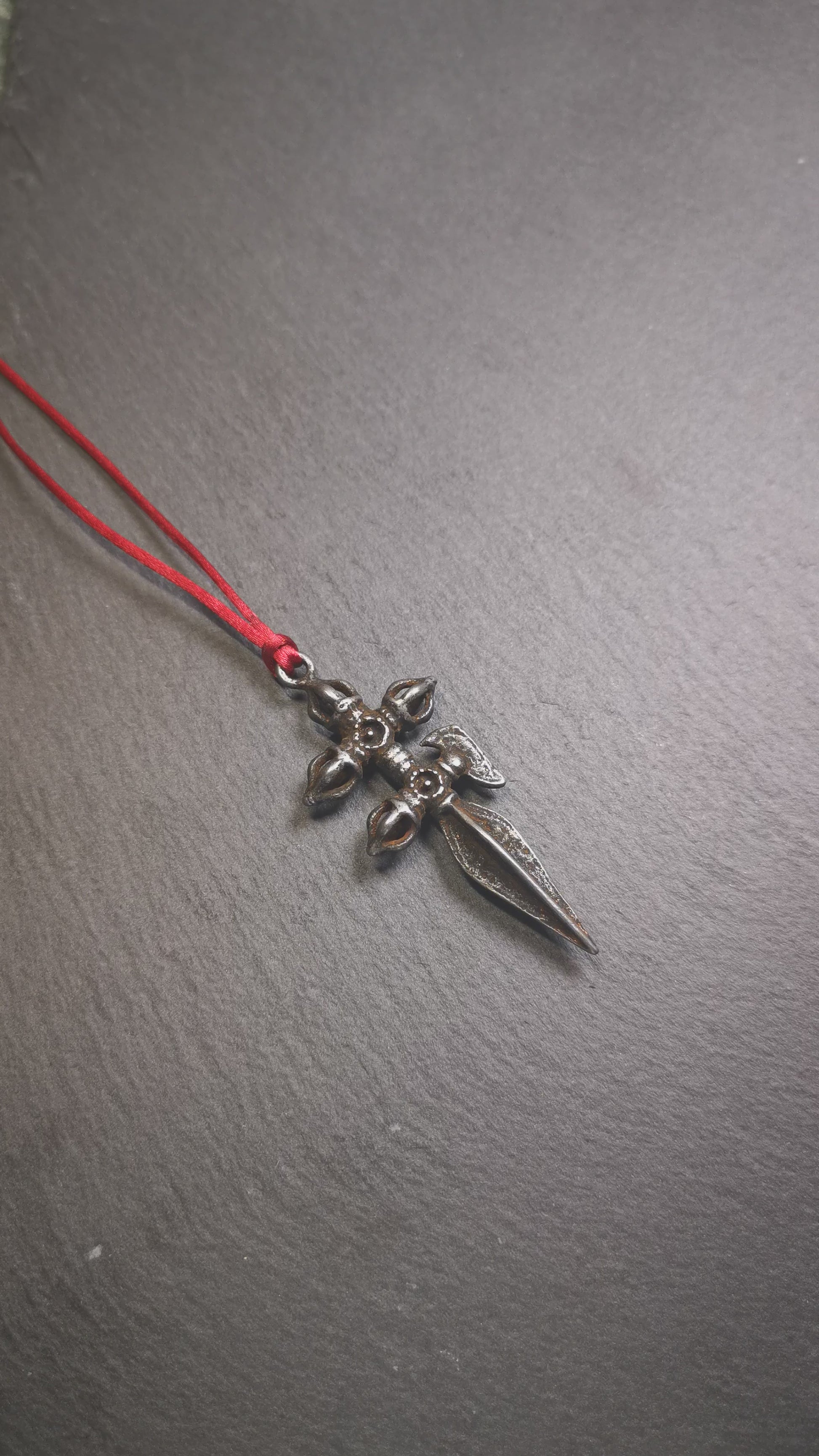 Tibetan Buddhist Amulet Pendant Cross Dorje Vajra Phurba, 2.56" × 0.98"