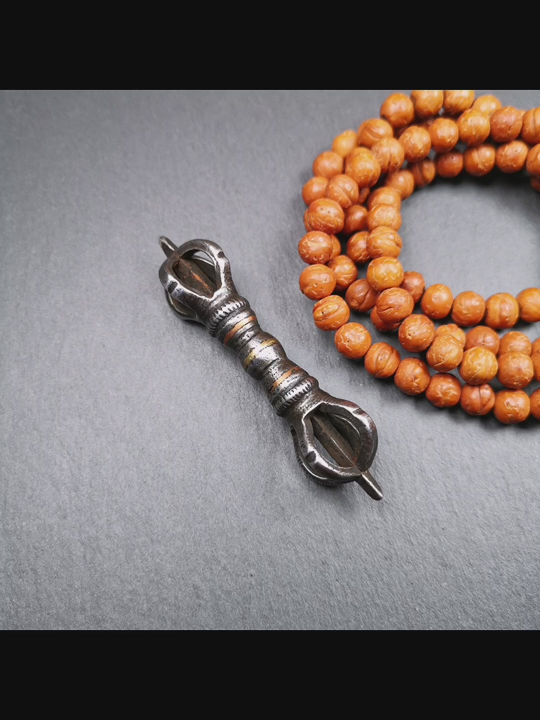 This unique vajra pendant was handmade by Tibetan craftsmen from Tibet in 1990s,from Hepo Town, Baiyu County, the birthplace of the famous Tibetan handicrafts. It is five - pronged Vajra,made of cold iron, black color,2.95 inches length.