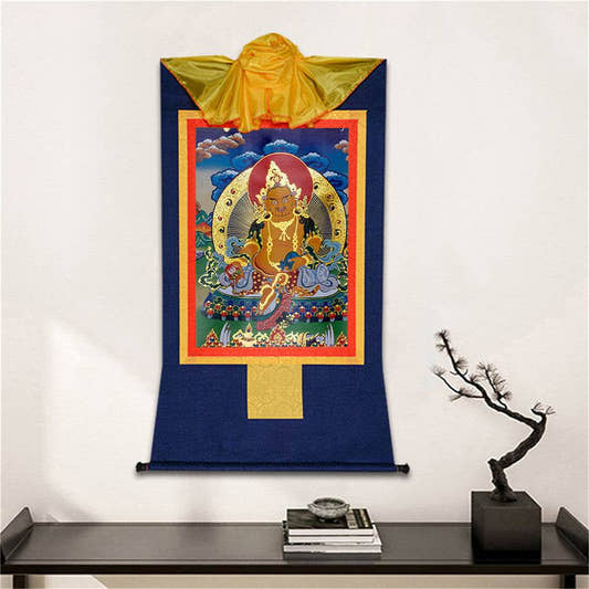 Yellow Jambhala,Dzambhala - Tibetan thangka painting, detailed view
