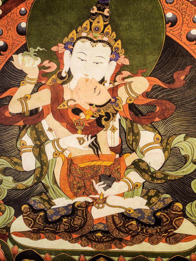 Vajrasattva in Yab Yum,Woodblock Thangka Art - Gandhanra-ART