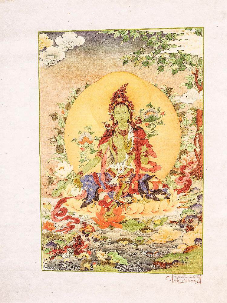Green Tara Woodblock Thangka Art - Gandhanra-ART
