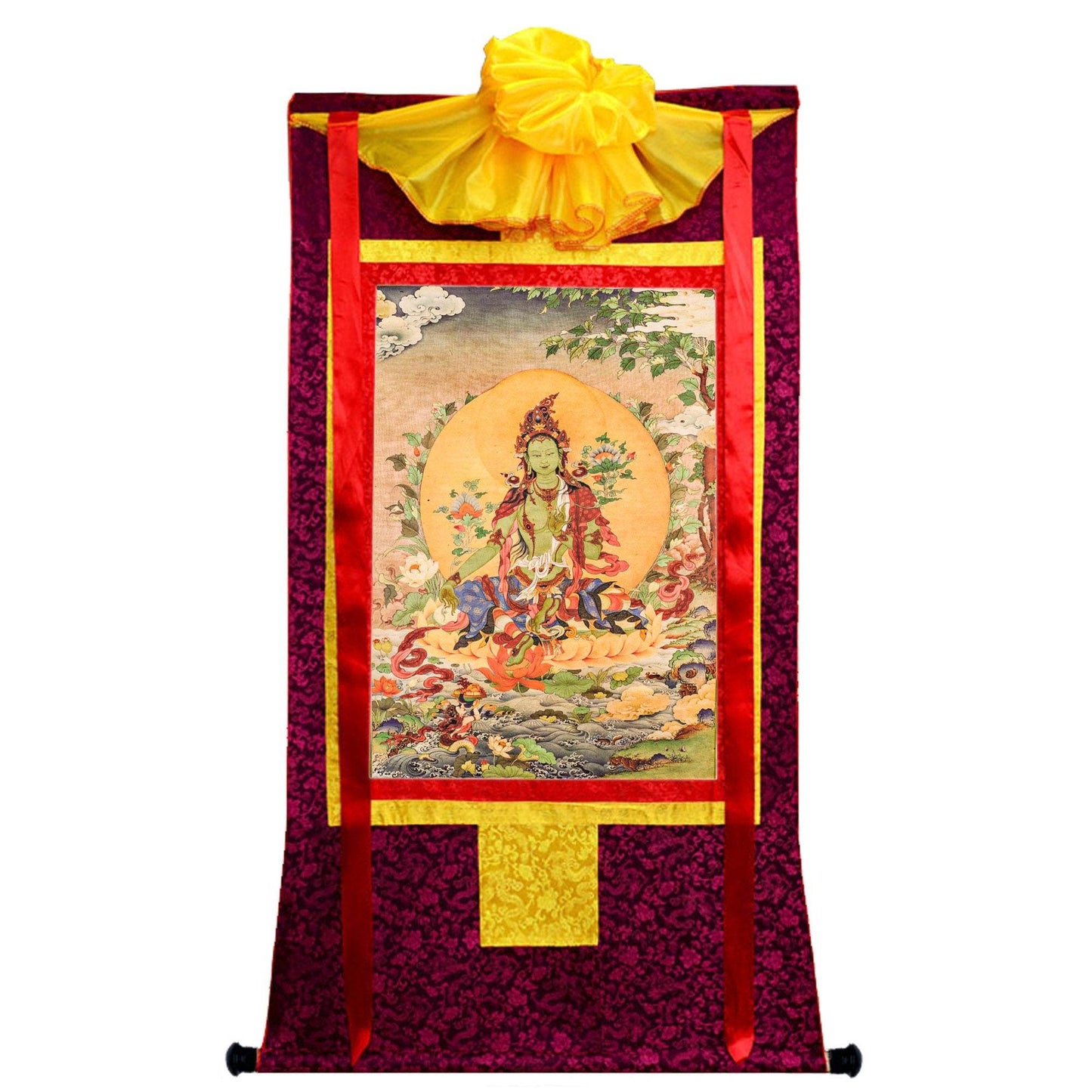 Green Tara Woodblock Thangka Art - Gandhanra-ART