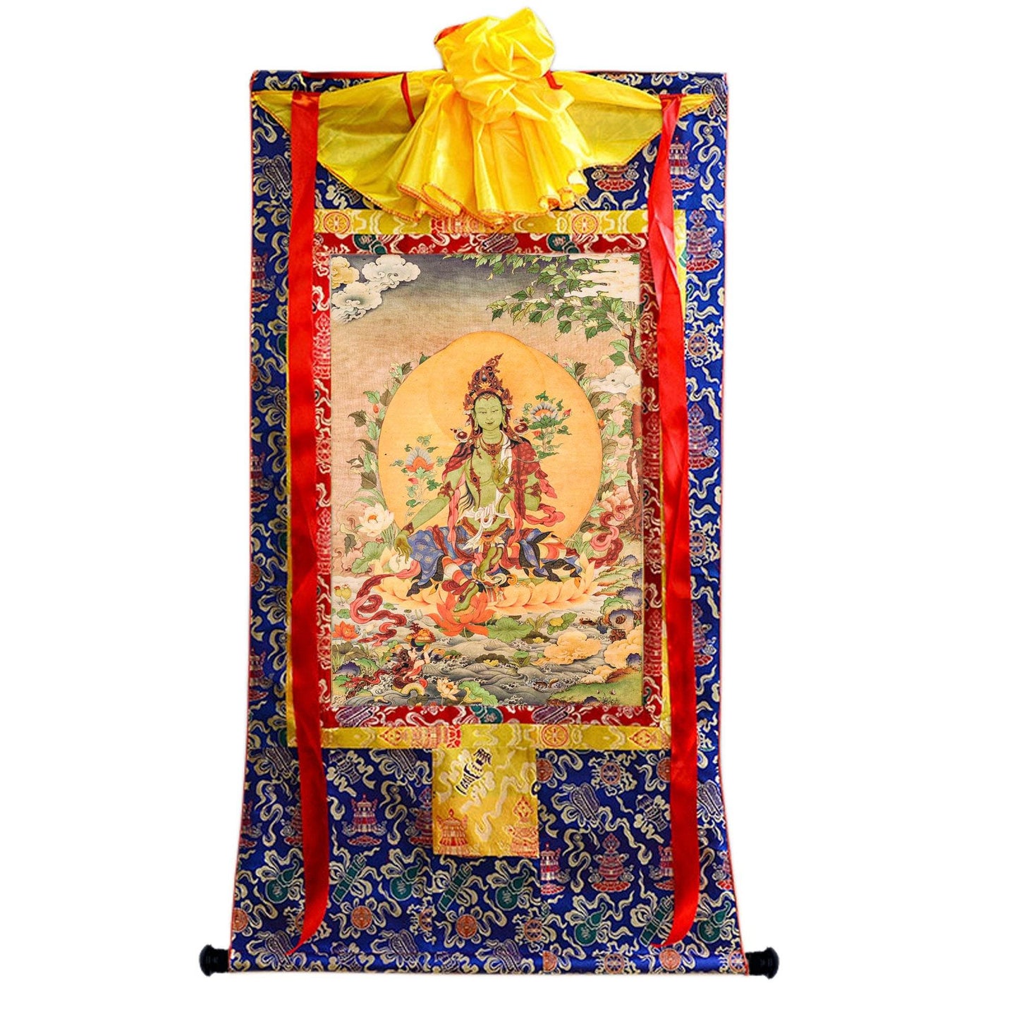 Green Tara Woodblock Thangka Art - Gandhanra-ART