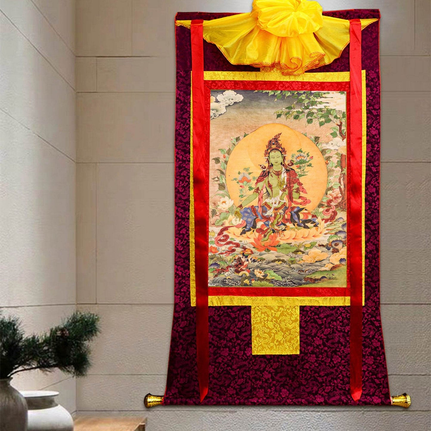 Green Tara Woodblock Thangka Art - Gandhanra-ART