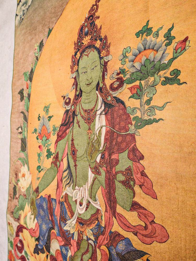 Green Tara Woodblock Thangka Art - Gandhanra-ART