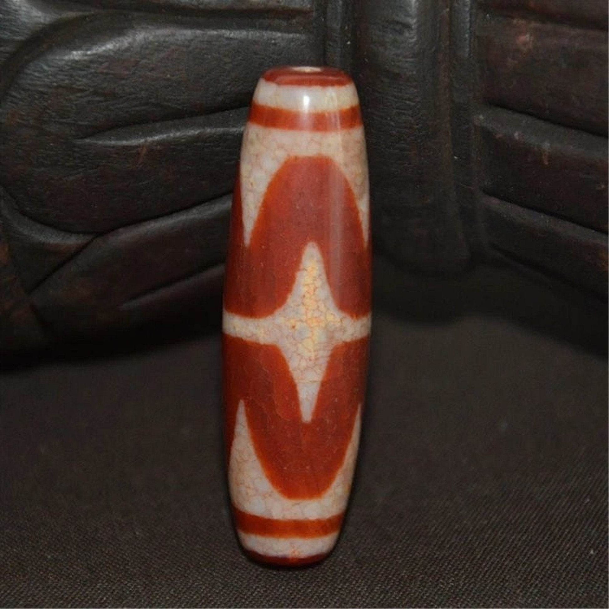 Fire Agate Tiger Tooth Dzi Bead - Gandhanra-ART