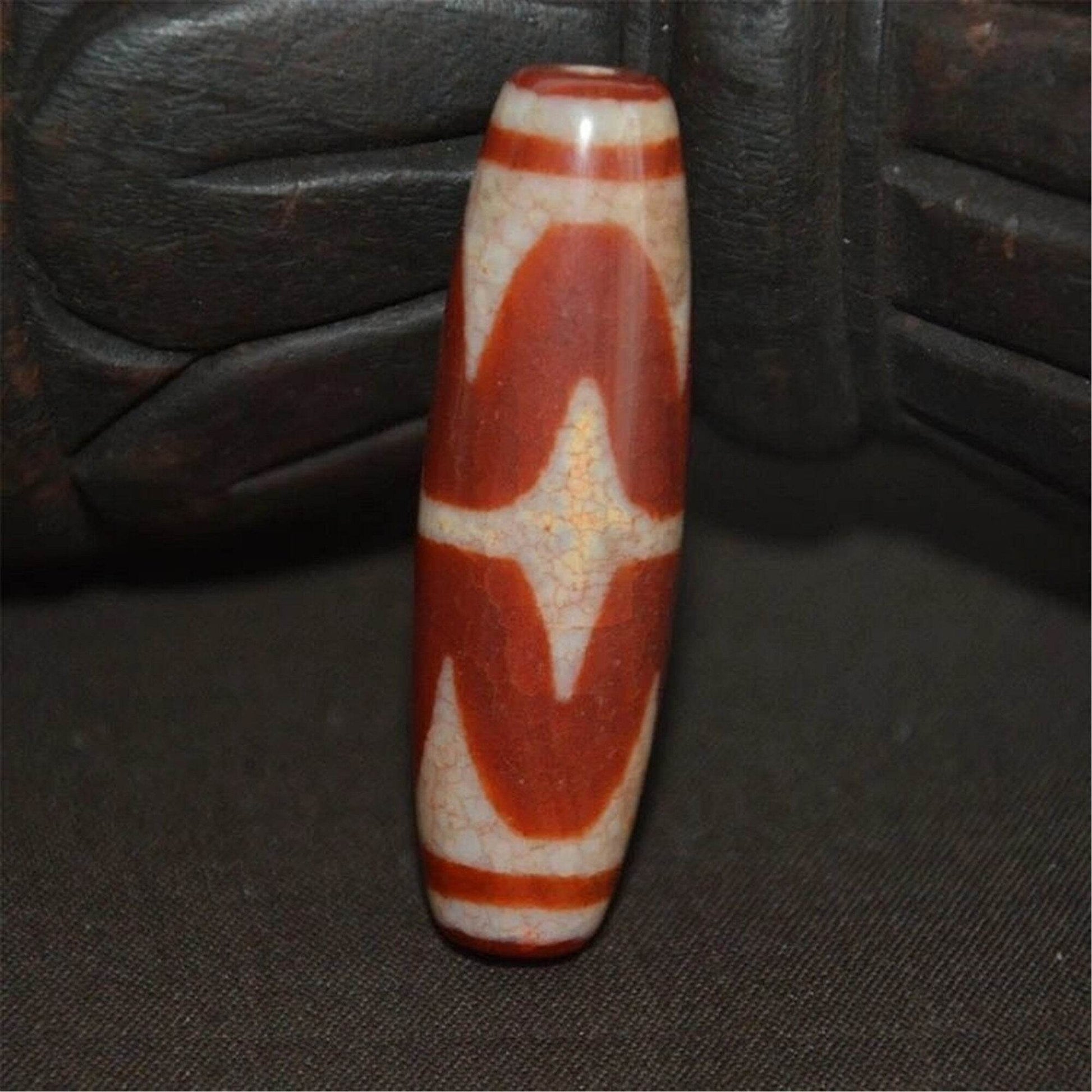 Fire Agate Tiger Tooth Dzi Bead - Gandhanra-ART