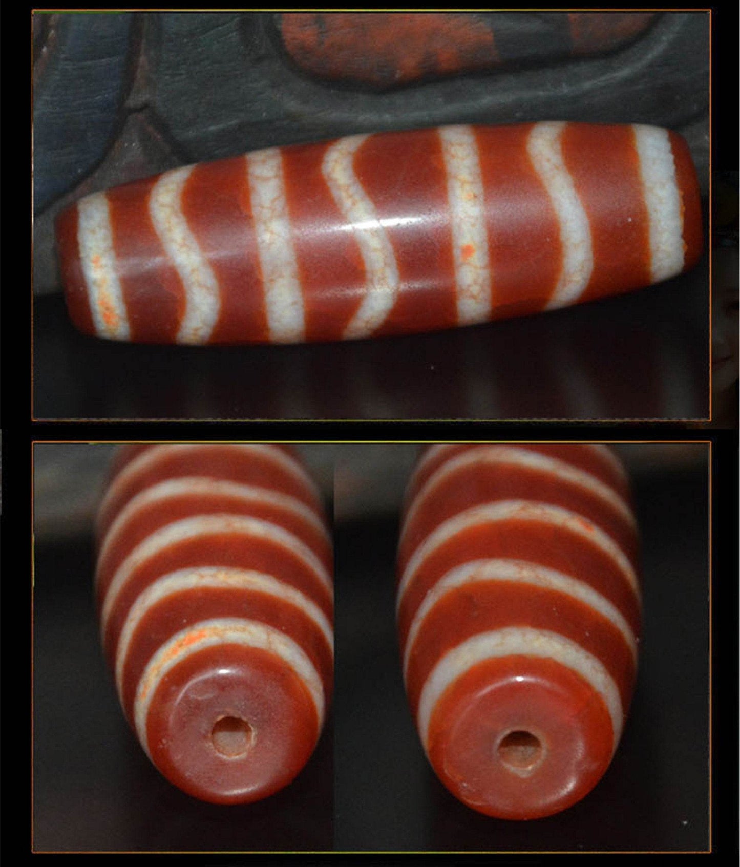 Fire Agate Stripe Dzi Bead - Gandhanra-ART