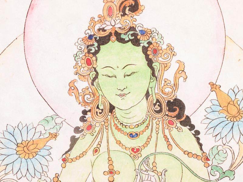 Green Tara Woodblock Thangka Art - Gandhanra-ART