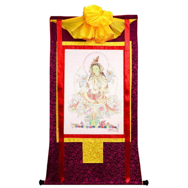 Green Tara Woodblock Thangka Art - Gandhanra-ART