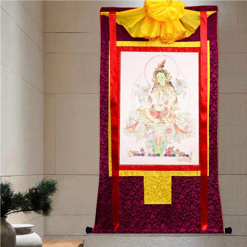 Green Tara Woodblock Thangka Art - Gandhanra-ART