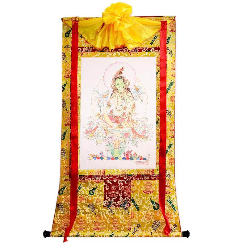 Green Tara Woodblock Thangka Art - Gandhanra-ART