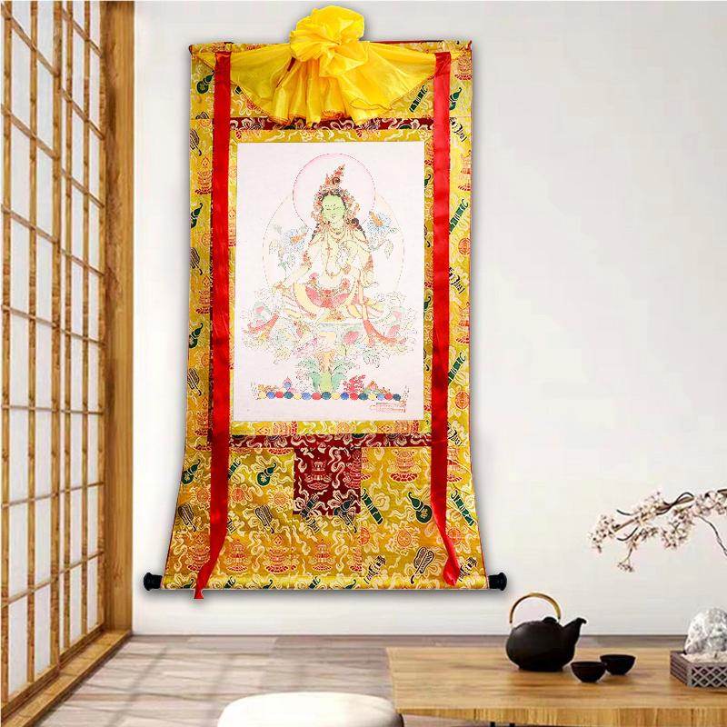 Green Tara Woodblock Thangka Art - Gandhanra-ART