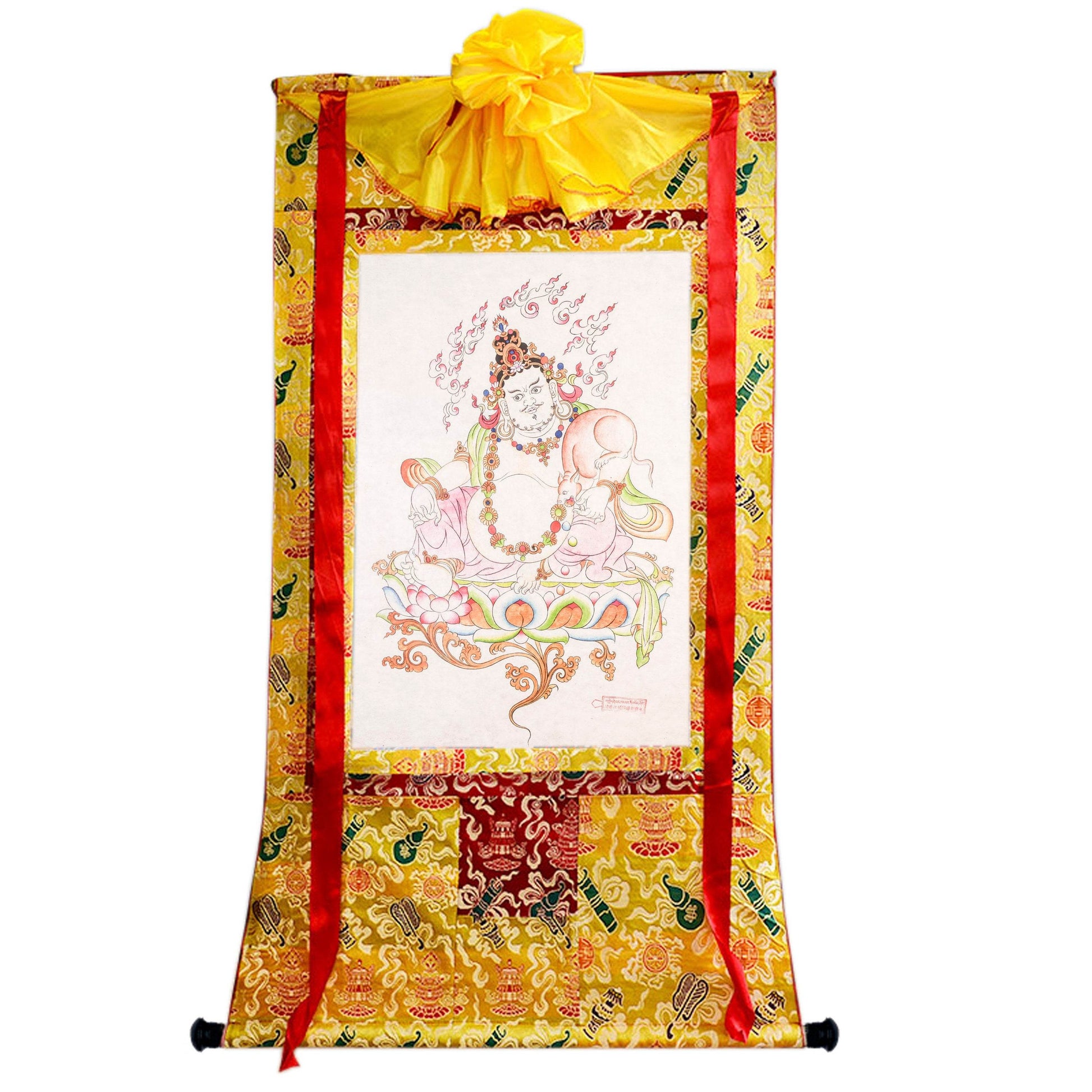 Dzambhala,Yelllow Jambhala,Woodblock Thangka Art - Gandhanra-ART