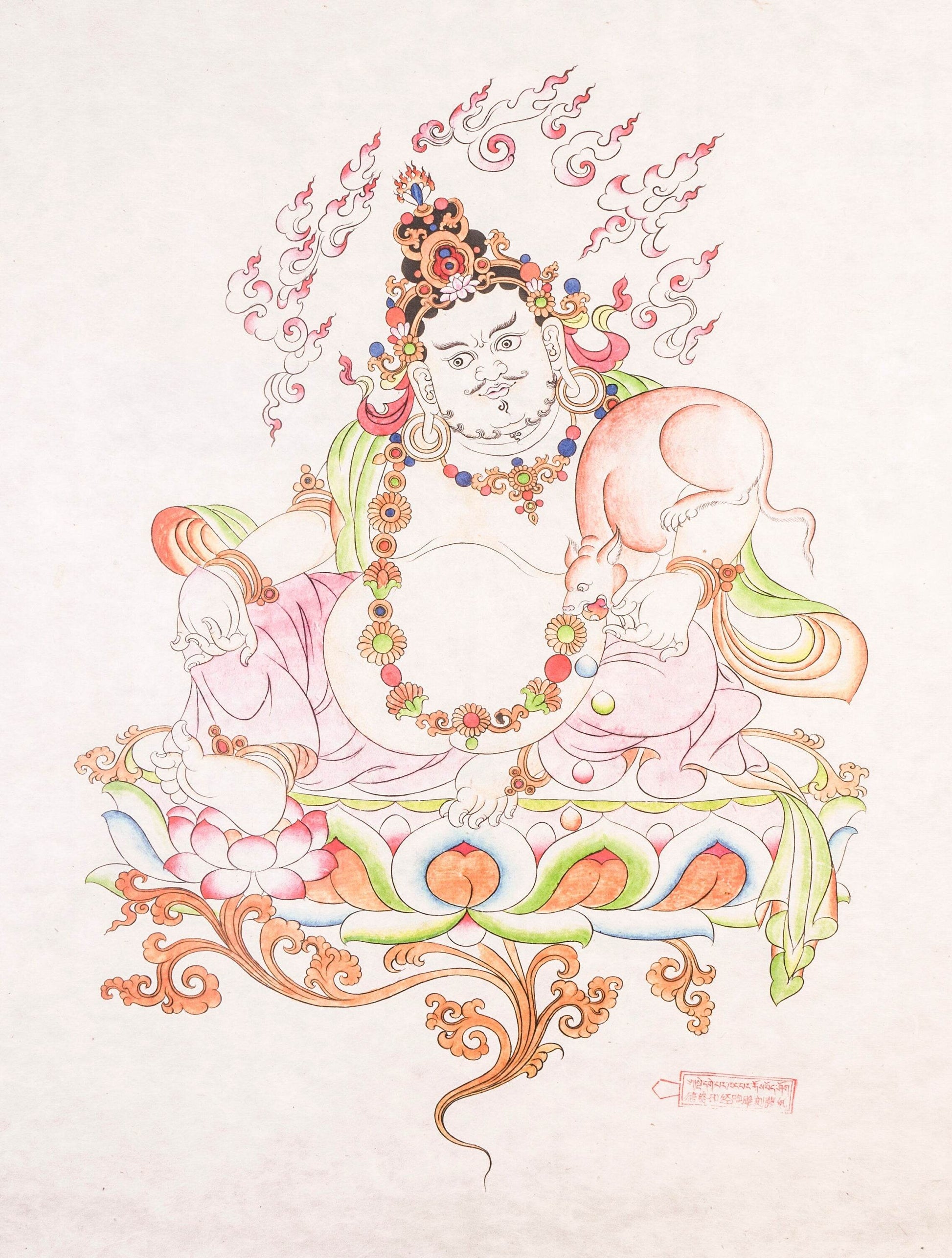 Dzambhala,Yelllow Jambhala,Woodblock Thangka Art - Gandhanra-ART