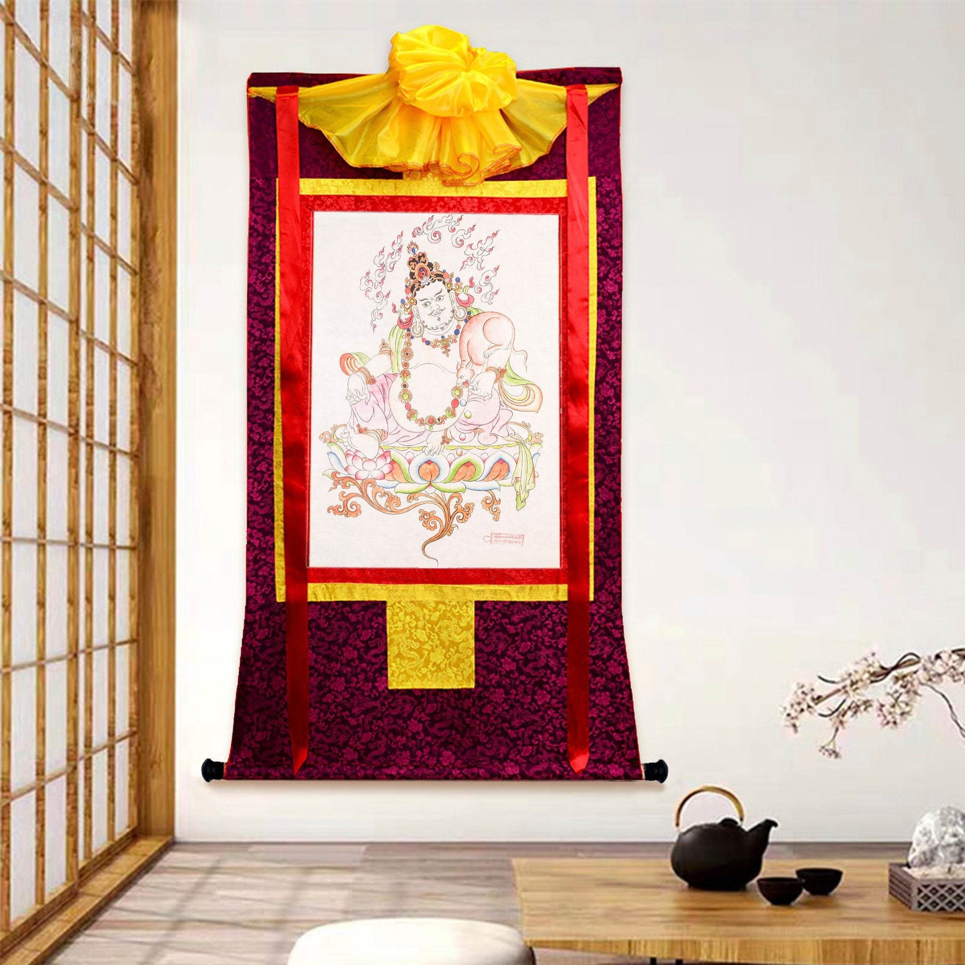 Dzambhala,Yelllow Jambhala,Woodblock Thangka Art - Gandhanra-ART