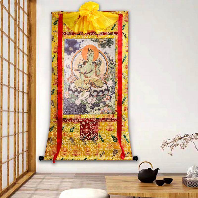 Green Tara Woodblock Thangka Art - Gandhanra-ART