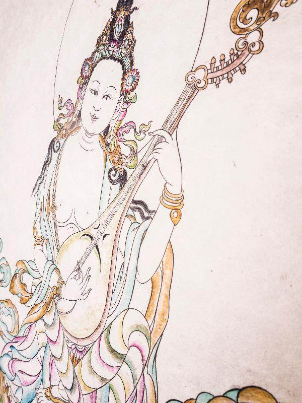 Saraswati,Sharada,Woodblock Thangka Art - Gandhanra-ART