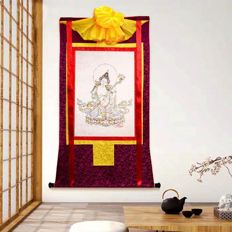 Saraswati,Sharada,Woodblock Thangka Art - Gandhanra-ART