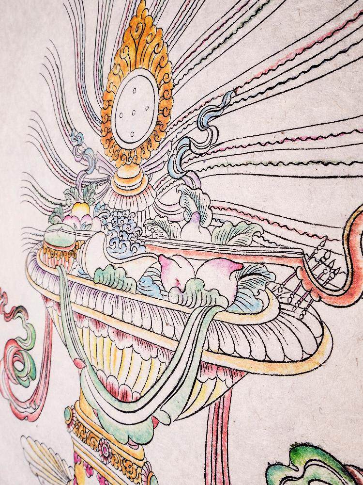 Treasure Vase Woodblock Thangka Art - Gandhanra-ART