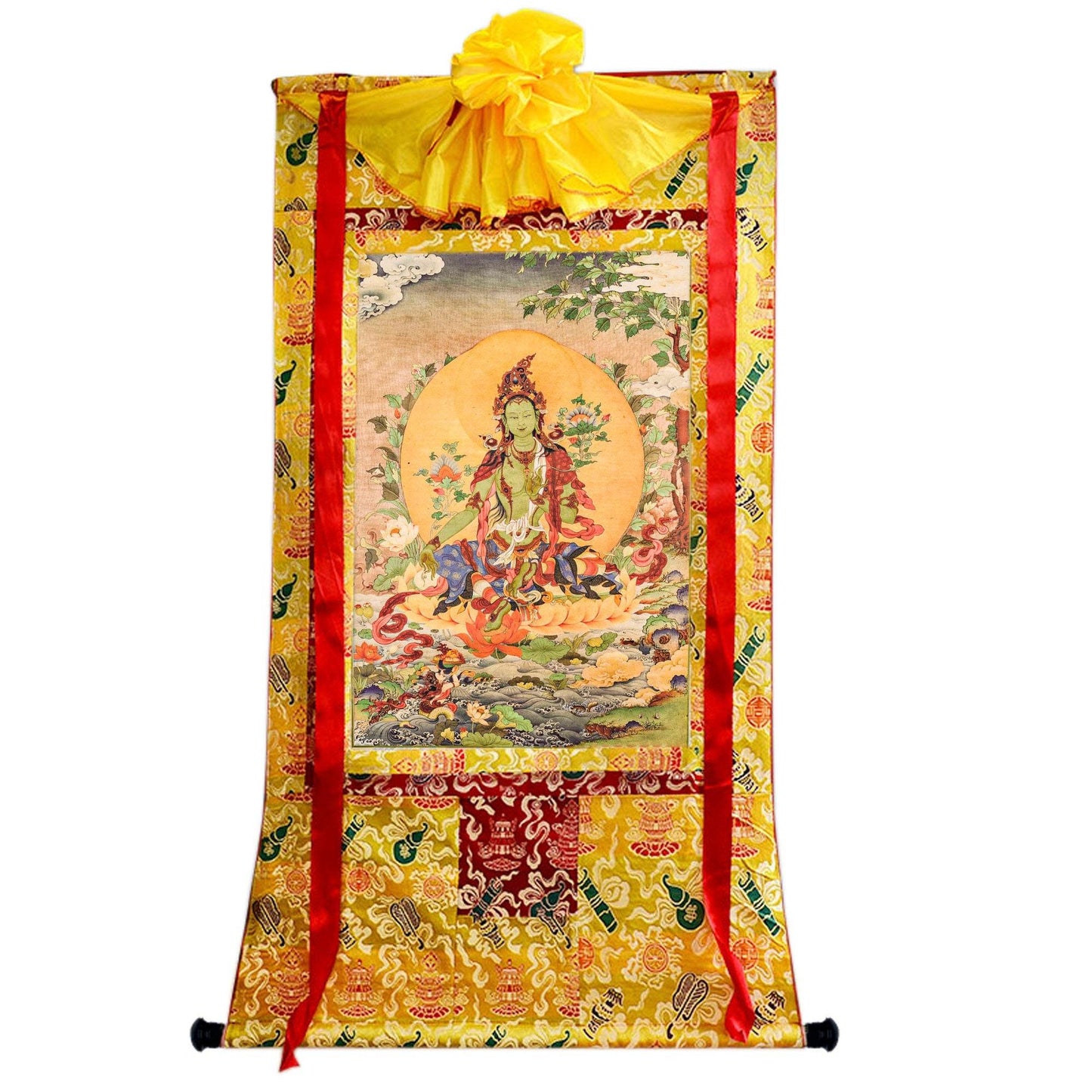 Green Tara Woodblock Thangka Art - Gandhanra-ART