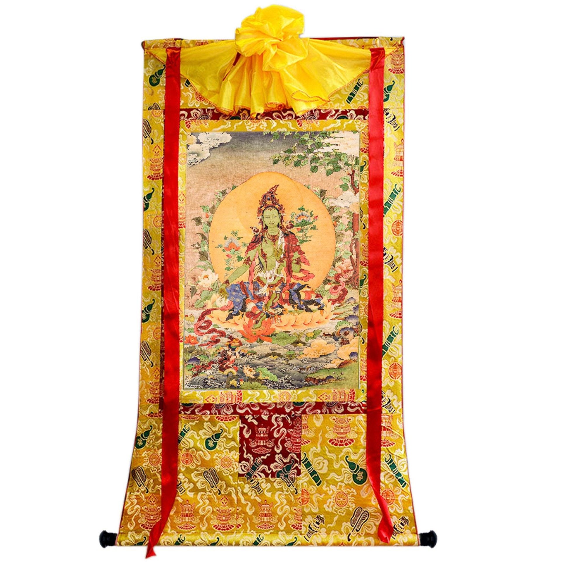 Green Tara Woodblock Thangka Art - Gandhanra-ART