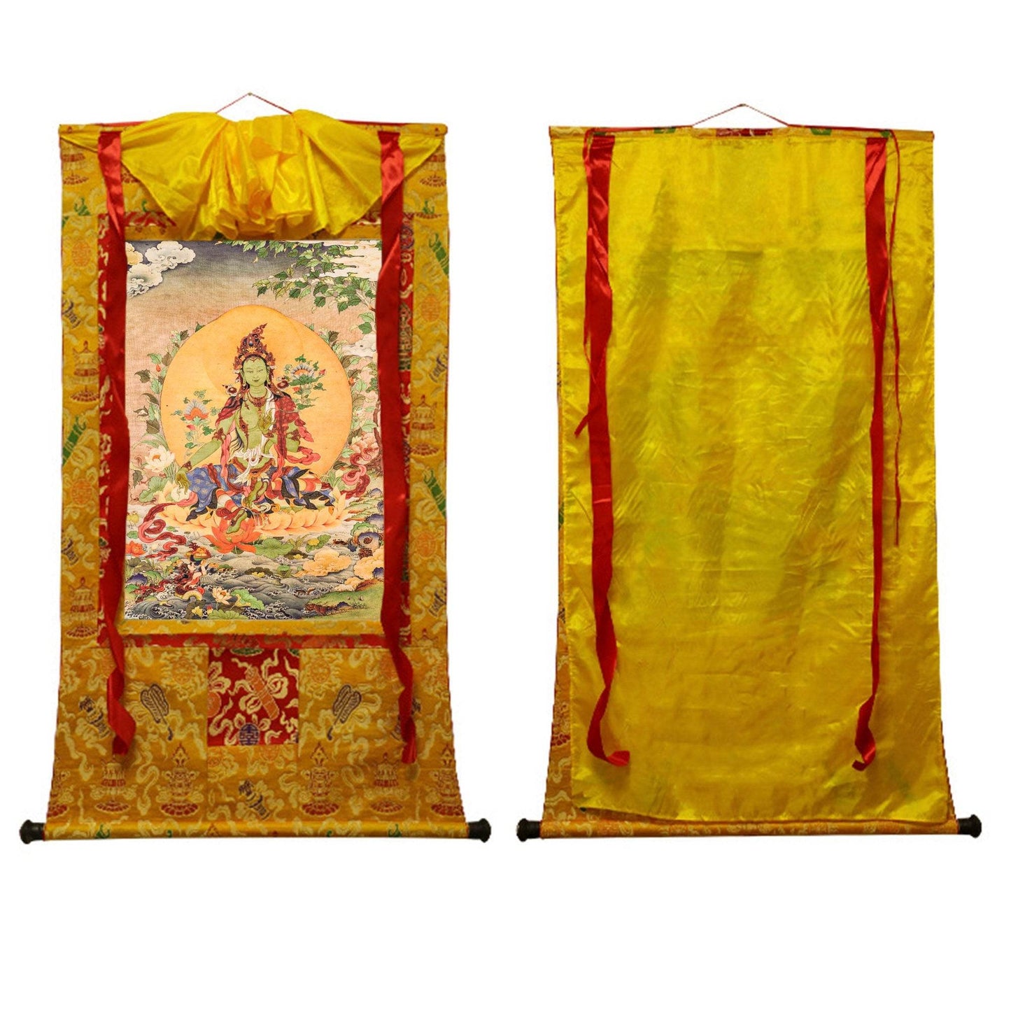Green Tara Woodblock Thangka Art - Gandhanra-ART