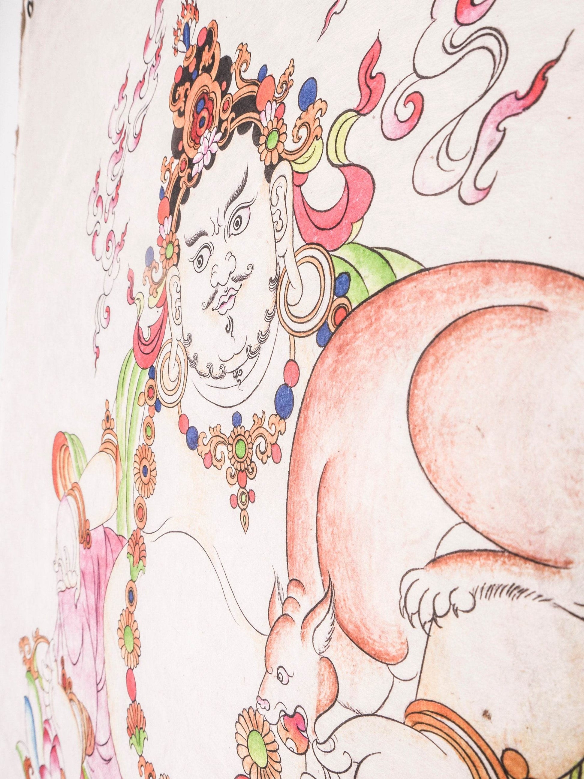 Dzambhala,Yelllow Jambhala,Woodblock Thangka Art - Gandhanra-ART