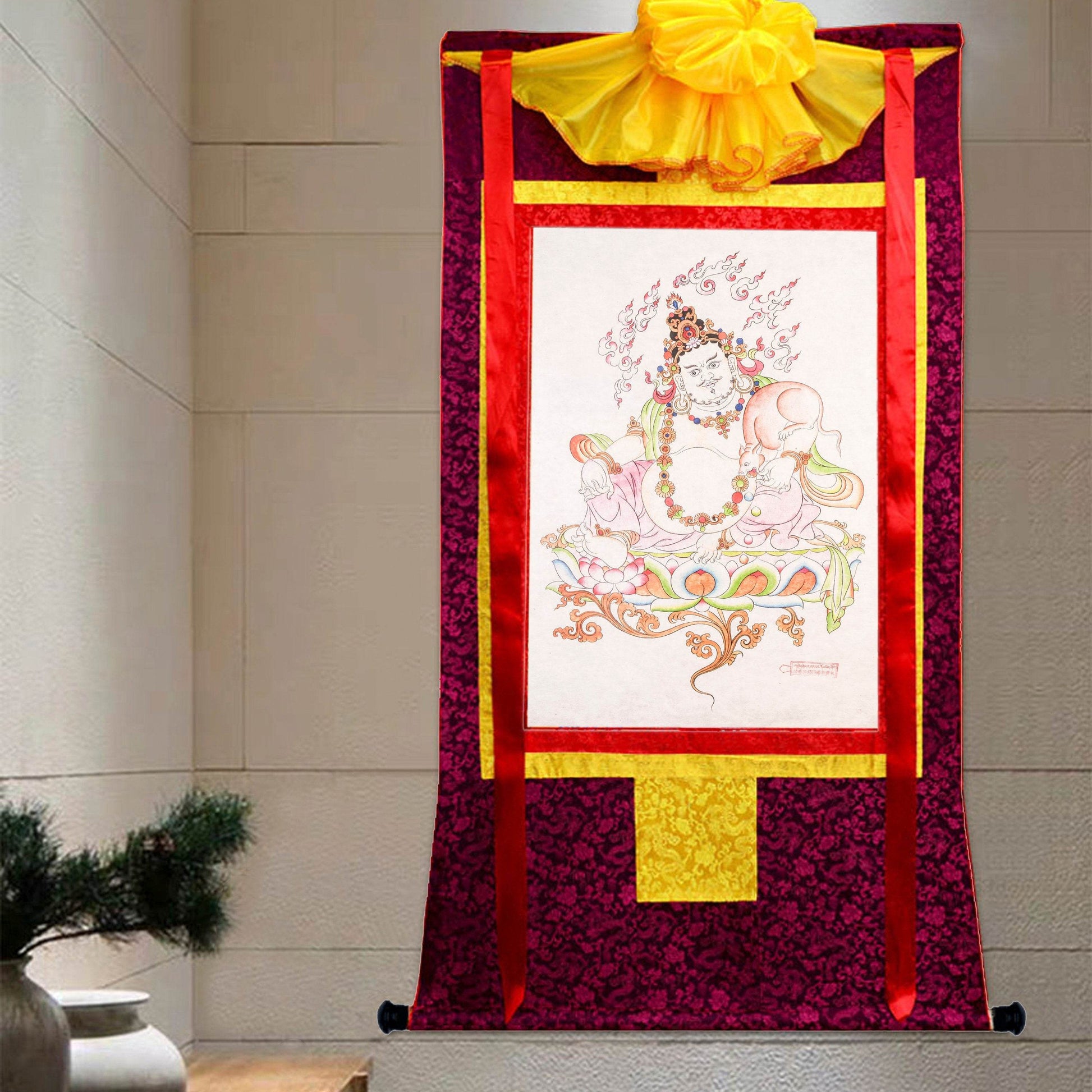 Dzambhala,Yelllow Jambhala,Woodblock Thangka Art - Gandhanra-ART