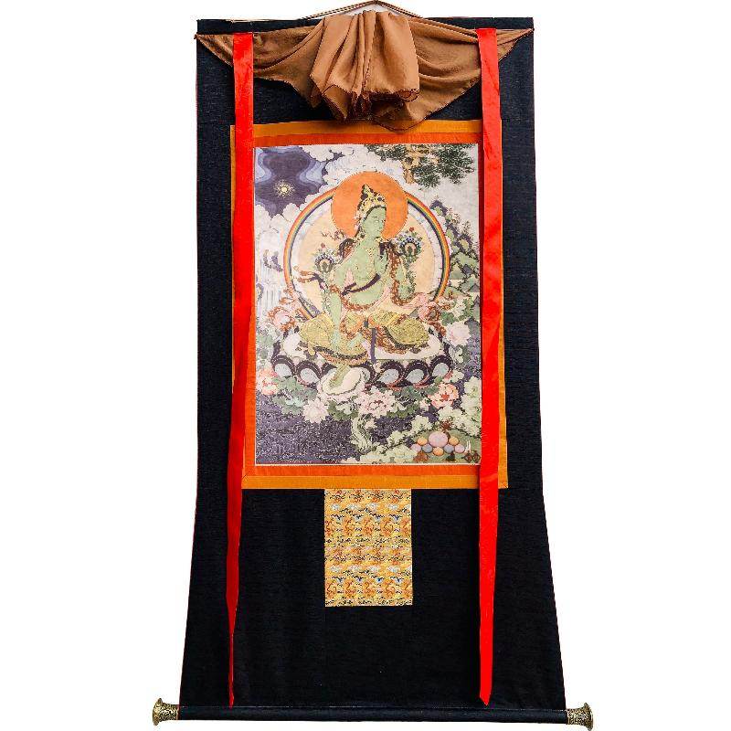 Green Tara Woodblock Thangka Art - Gandhanra-ART