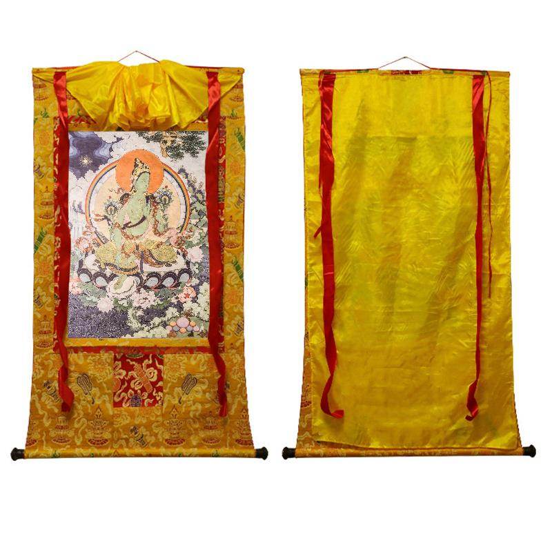Green Tara Woodblock Thangka Art - Gandhanra-ART