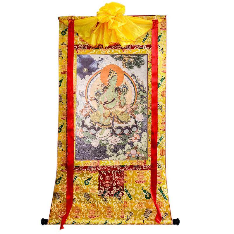 Green Tara Woodblock Thangka Art - Gandhanra-ART