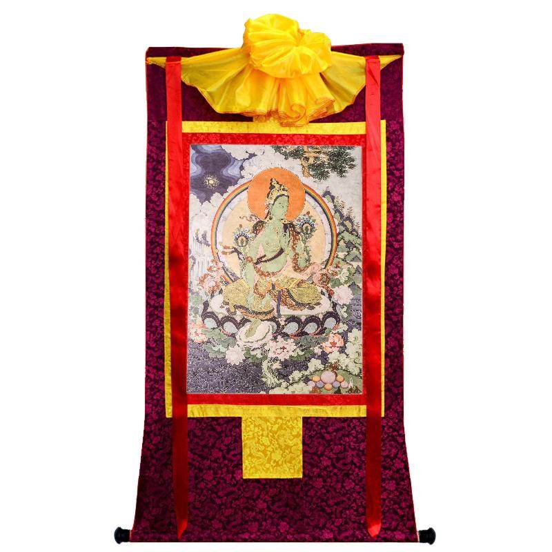 Green Tara Woodblock Thangka Art - Gandhanra-ART