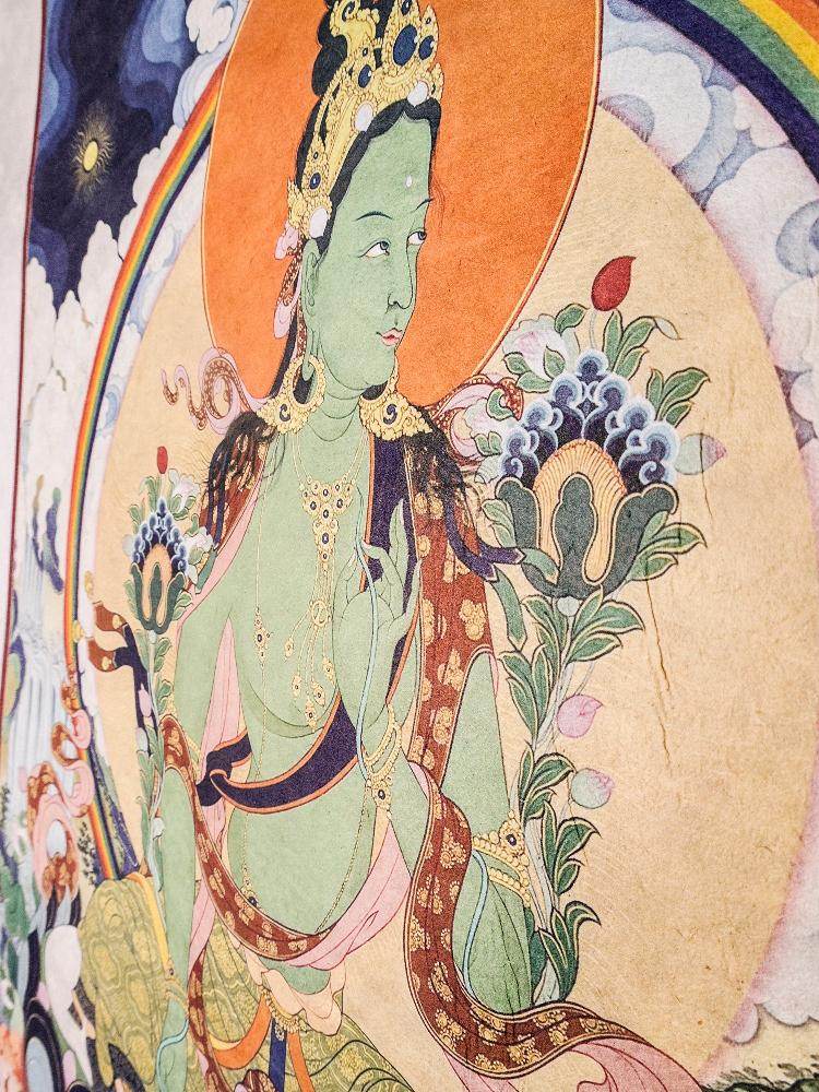 Green Tara Woodblock Thangka Art - Gandhanra-ART