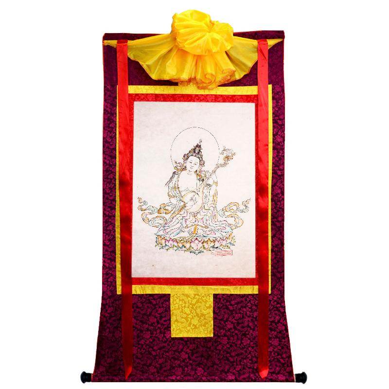 Saraswati,Sharada,Woodblock Thangka Art - Gandhanra-ART