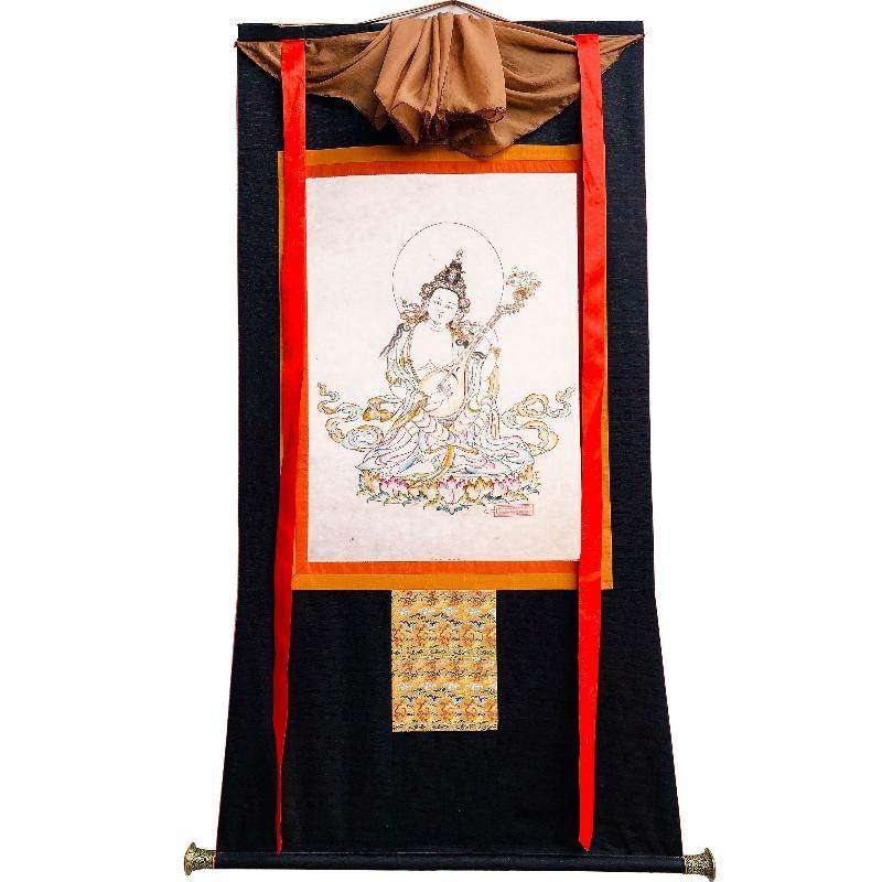 Saraswati,Sharada,Woodblock Thangka Art - Gandhanra-ART