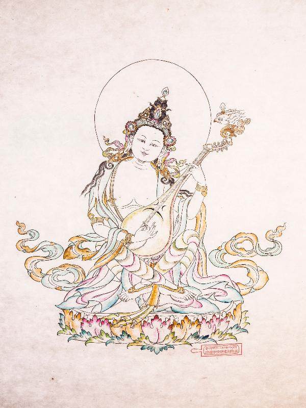 Saraswati,Sharada,Woodblock Thangka Art - Gandhanra-ART
