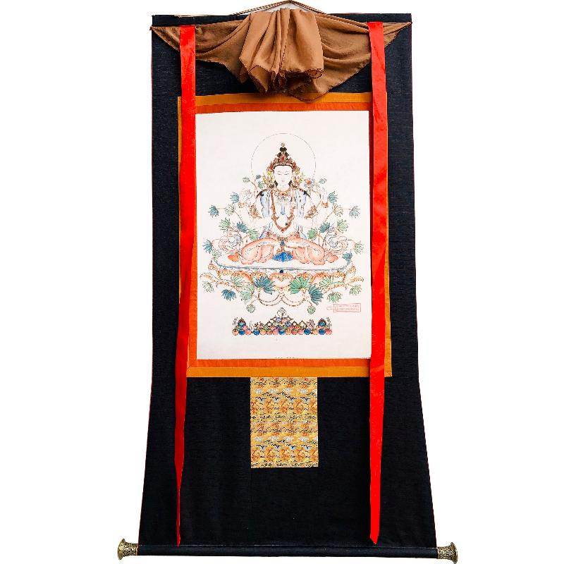 Chenrezig Woodblock Thangka Art - Gandhanra-ART